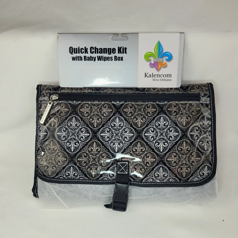 Kalencom Quick Change Kit Portable Diaper Changing Pad Wipes Box Fleur De Lis